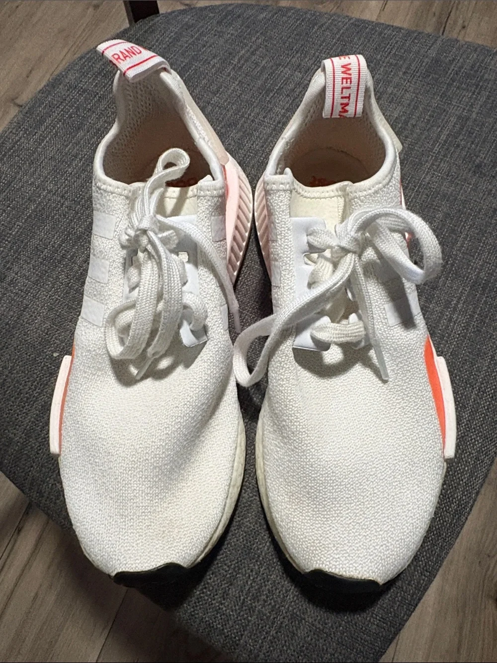 Adidas White & Orange NMD R1 Sneakers - Picture 2 of 4